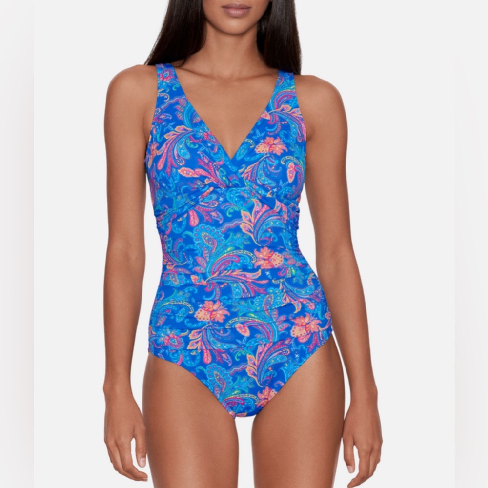 Ralph Lauren Summer Paisley Twist Over the Shoulder One Piece Size 8 New